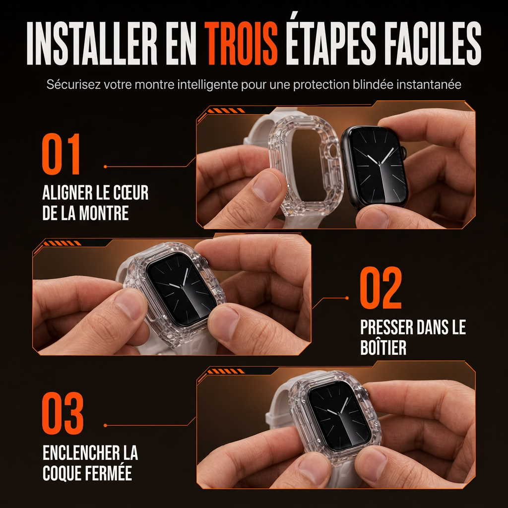 Bracelet de montre connectée intégré avec étui de protection, bracelet de sport translucide à blocs de couleurs pour montres de 40 mm, 41 mm, 42 mm, 44 mm, 45 mm, 46 mm et 49 mm