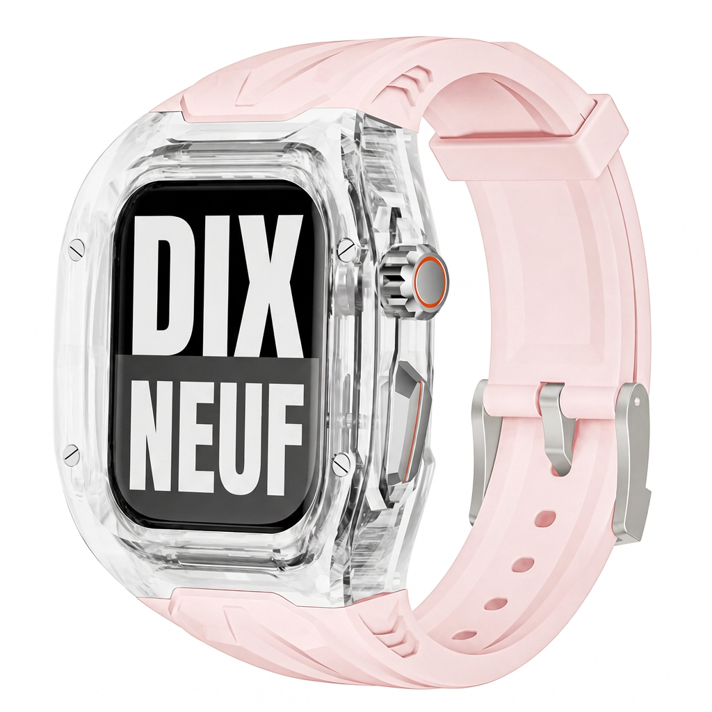 Bracelet de montre connectée intégré avec étui de protection, bracelet de sport translucide à blocs de couleurs pour montres de 40 mm, 41 mm, 42 mm, 44 mm, 45 mm, 46 mm et 49 mm