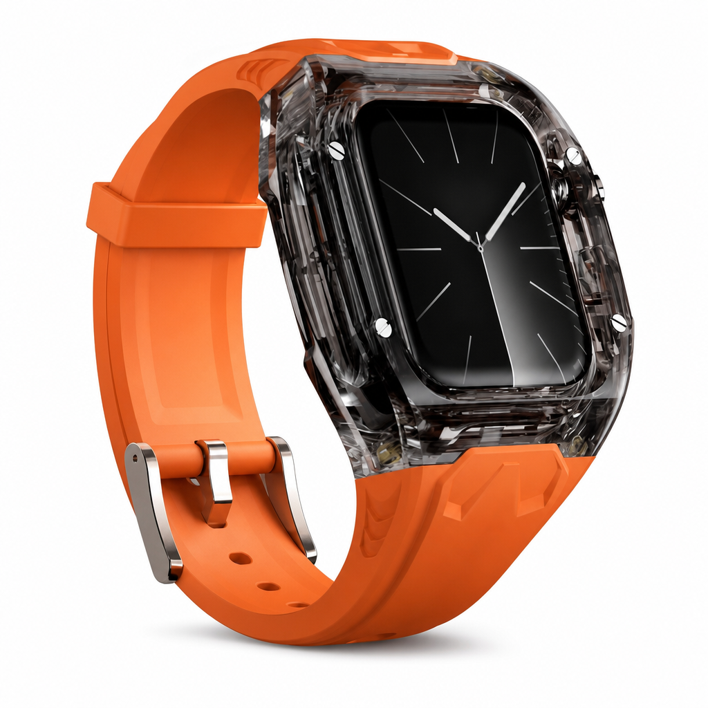 Bracelet de montre connectée intégré avec étui de protection, bracelet de sport translucide à blocs de couleurs pour montres de 40 mm, 41 mm, 42 mm, 44 mm, 45 mm, 46 mm et 49 mm