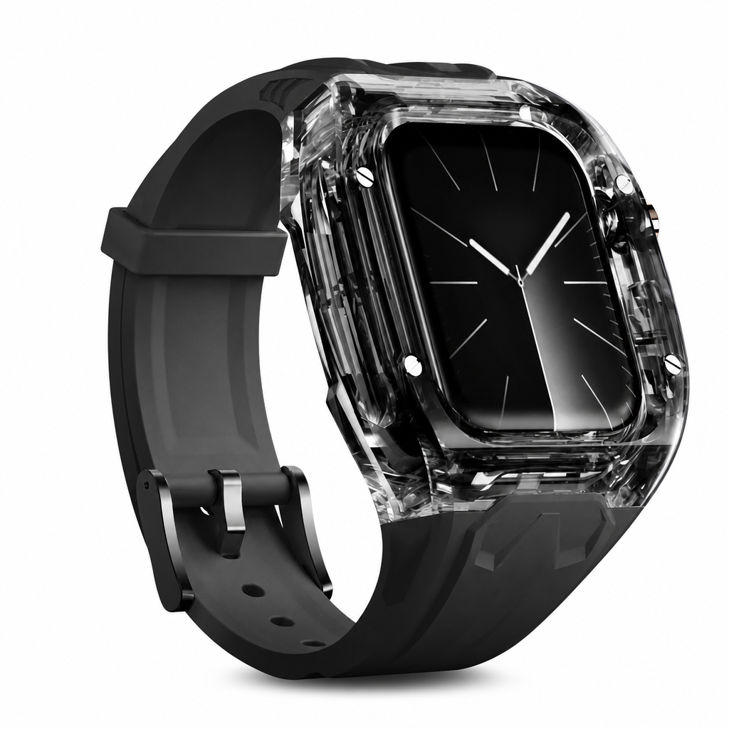 Bracelet de montre connectée intégré avec étui de protection, bracelet de sport translucide à blocs de couleurs pour montres de 40 mm, 41 mm, 42 mm, 44 mm, 45 mm, 46 mm et 49 mm