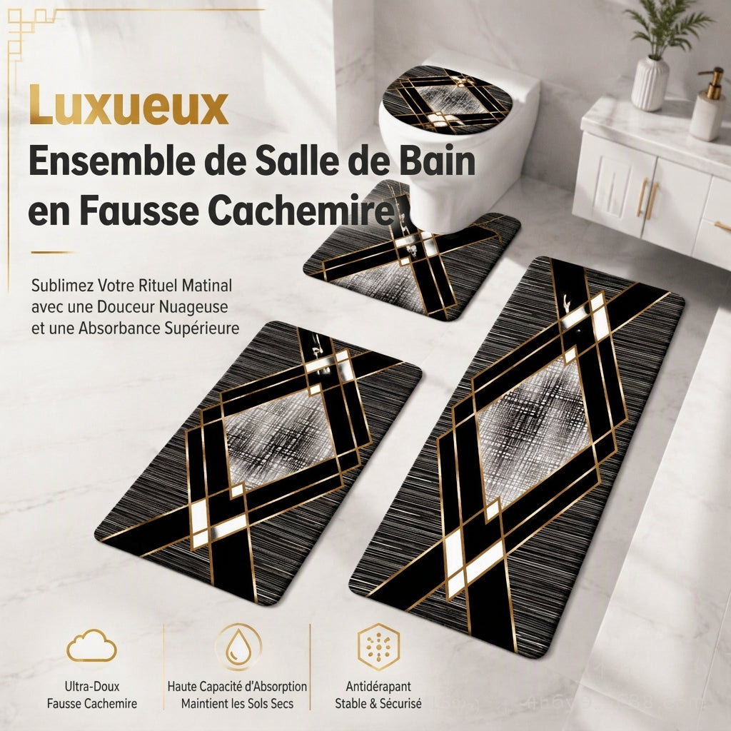 ⏳ Offre spéciale à durée limitée ⏰ Lot de 4 tapis de salle de bain absorbants en faux cachemire, comprenant un tapis rectangulaire, un tapis de toilette en forme de U, une housse de couvercle de toilette et un tapis couloir long 🧽