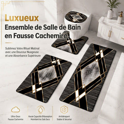 ⏳ Offre spéciale à durée limitée ⏰ Lot de 4 tapis de salle de bain absorbants en faux cachemire, comprenant un tapis rectangulaire, un tapis de toilette en forme de U, une housse de couvercle de toilette et un tapis couloir long 🧽