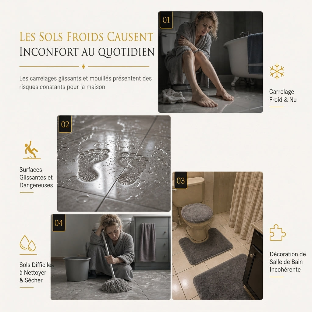 ⏳ Offre spéciale à durée limitée ⏰ Lot de 4 tapis de salle de bain absorbants en faux cachemire, comprenant un tapis rectangulaire, un tapis de toilette en forme de U, une housse de couvercle de toilette et un tapis couloir long 🧽