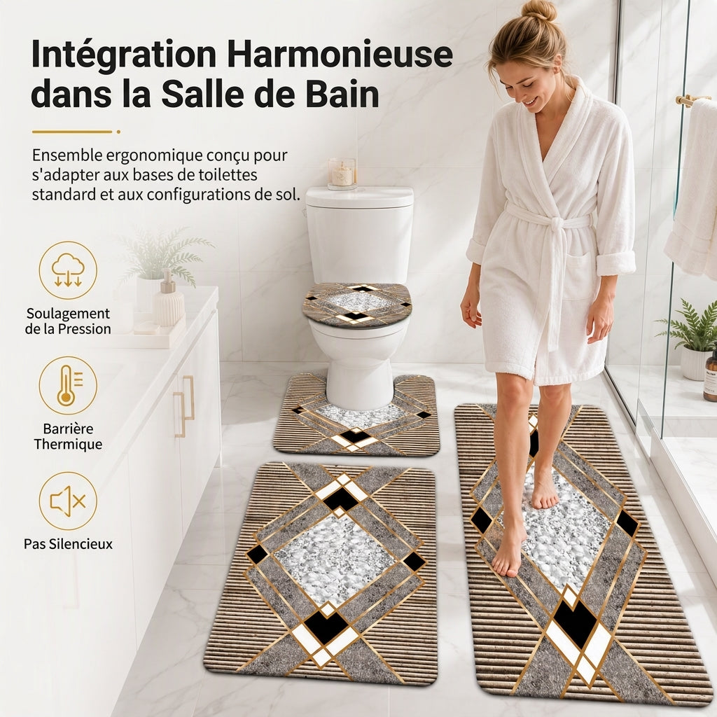 ⏳ Offre spéciale à durée limitée ⏰ Lot de 4 tapis de salle de bain absorbants en faux cachemire, comprenant un tapis rectangulaire, un tapis de toilette en forme de U, une housse de couvercle de toilette et un tapis couloir long 🧽