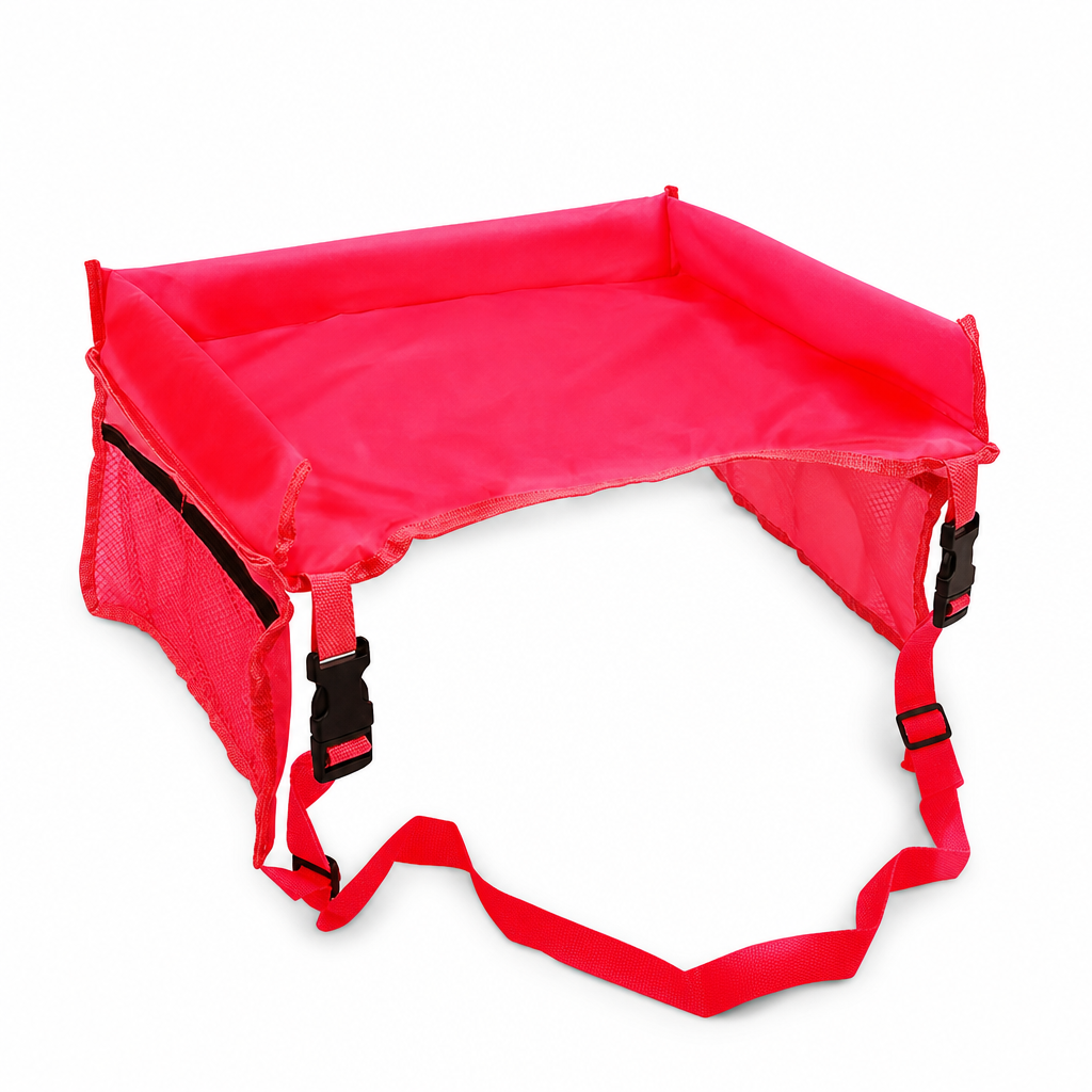 Plateau de voyage pour siège auto enfant, bureau d'activités avec planche à dessin sur les genoux et sac organisateur de rangement suspendu pour dossier de poussette