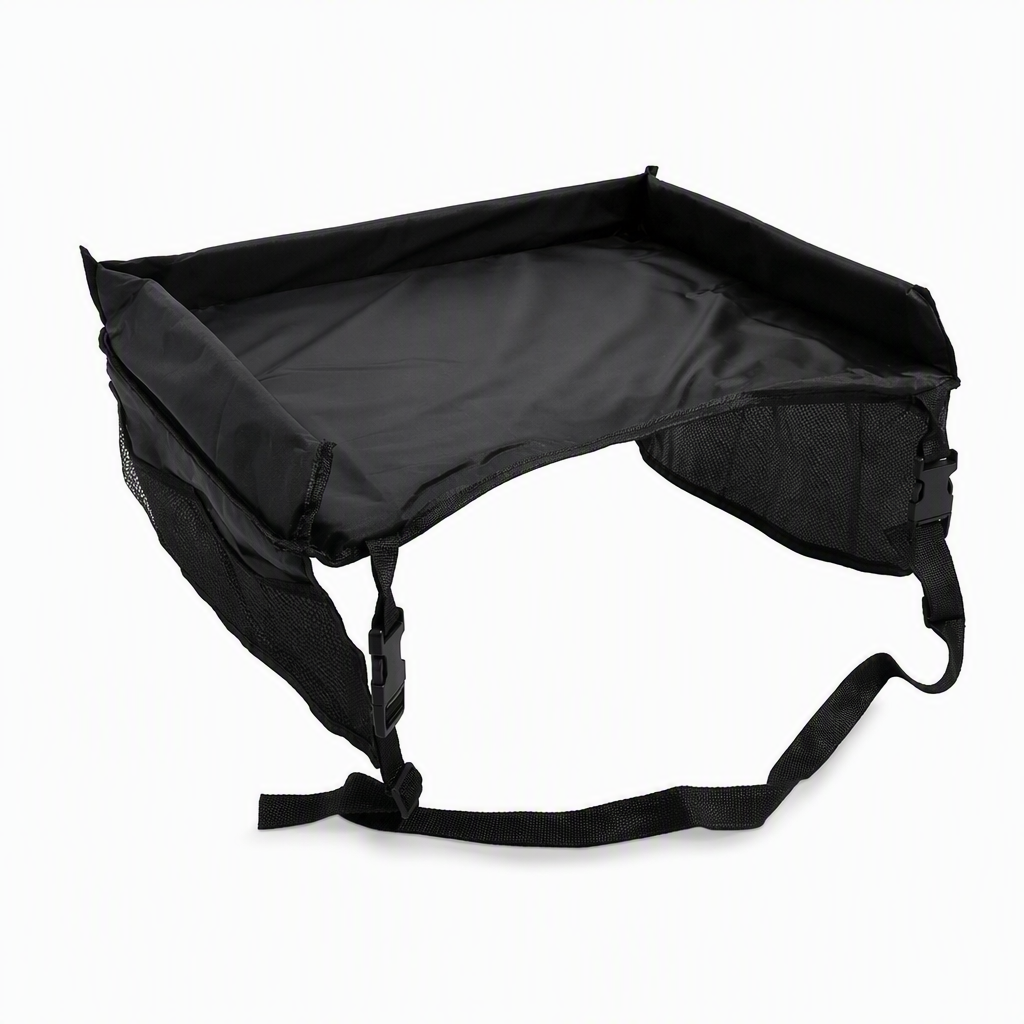 Plateau de voyage pour siège auto enfant, bureau d'activités avec planche à dessin sur les genoux et sac organisateur de rangement suspendu pour dossier de poussette