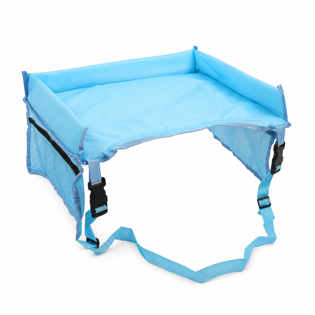 Plateau de voyage pour siège auto enfant, bureau d'activités avec planche à dessin sur les genoux et sac organisateur de rangement suspendu pour dossier de poussette