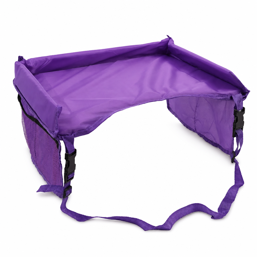 Plateau de voyage pour siège auto enfant, bureau d'activités avec planche à dessin sur les genoux et sac organisateur de rangement suspendu pour dossier de poussette