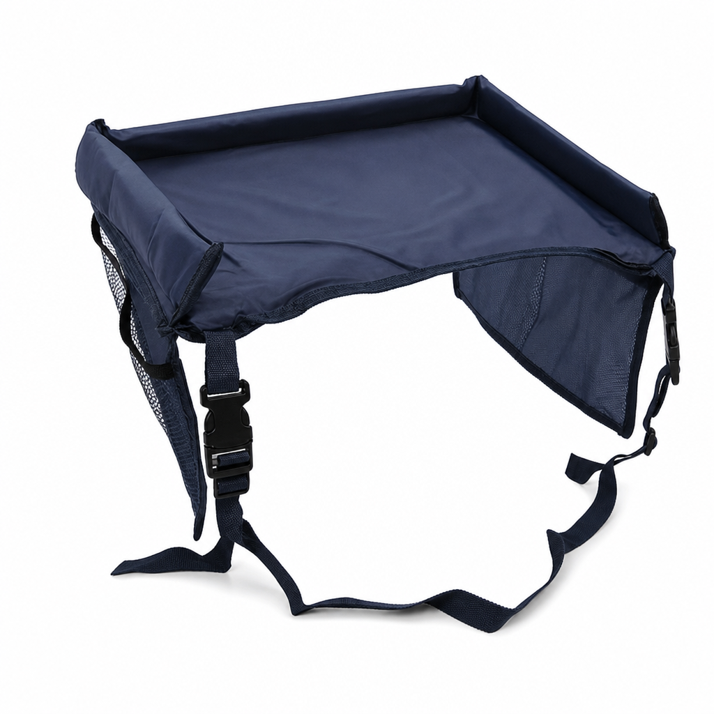 Plateau de voyage pour siège auto enfant, bureau d'activités avec planche à dessin sur les genoux et sac organisateur de rangement suspendu pour dossier de poussette
