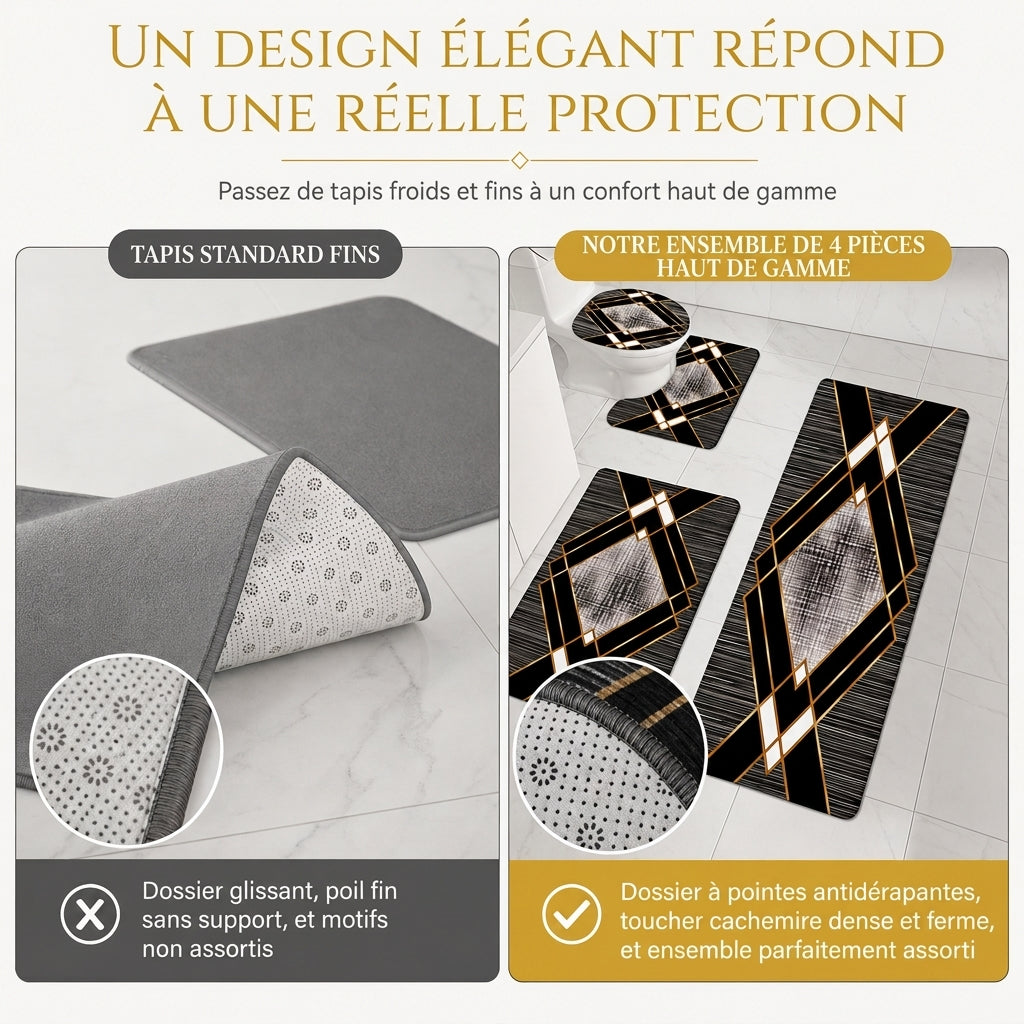 ⏳ Offre spéciale à durée limitée ⏰ Lot de 4 tapis de salle de bain absorbants en faux cachemire, comprenant un tapis rectangulaire, un tapis de toilette en forme de U, une housse de couvercle de toilette et un tapis couloir long 🧽