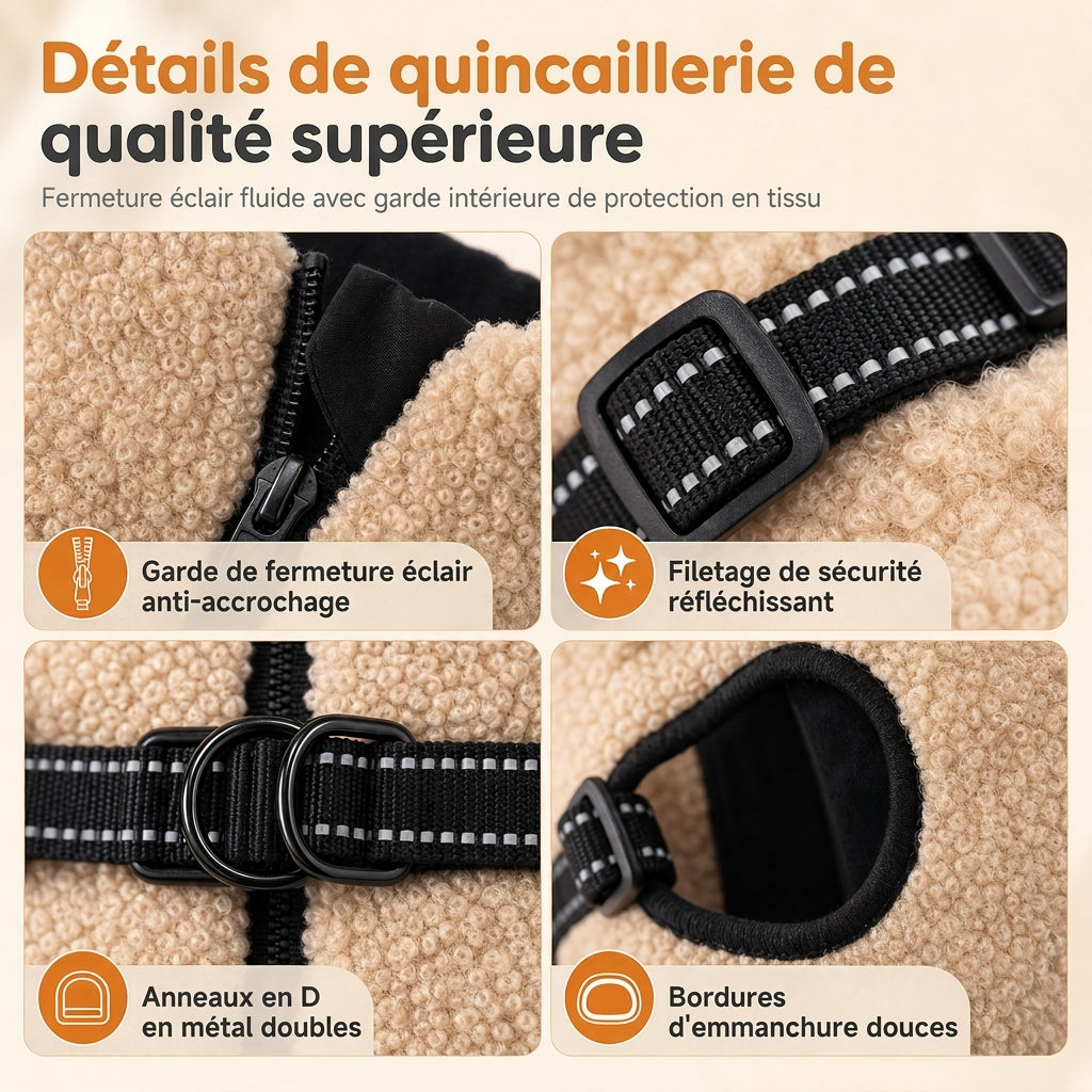 Manteau pour chien d'hiver chaud avec bandes réfléchissantes et harnais, adapté aux chiens de petite et moyenne taille