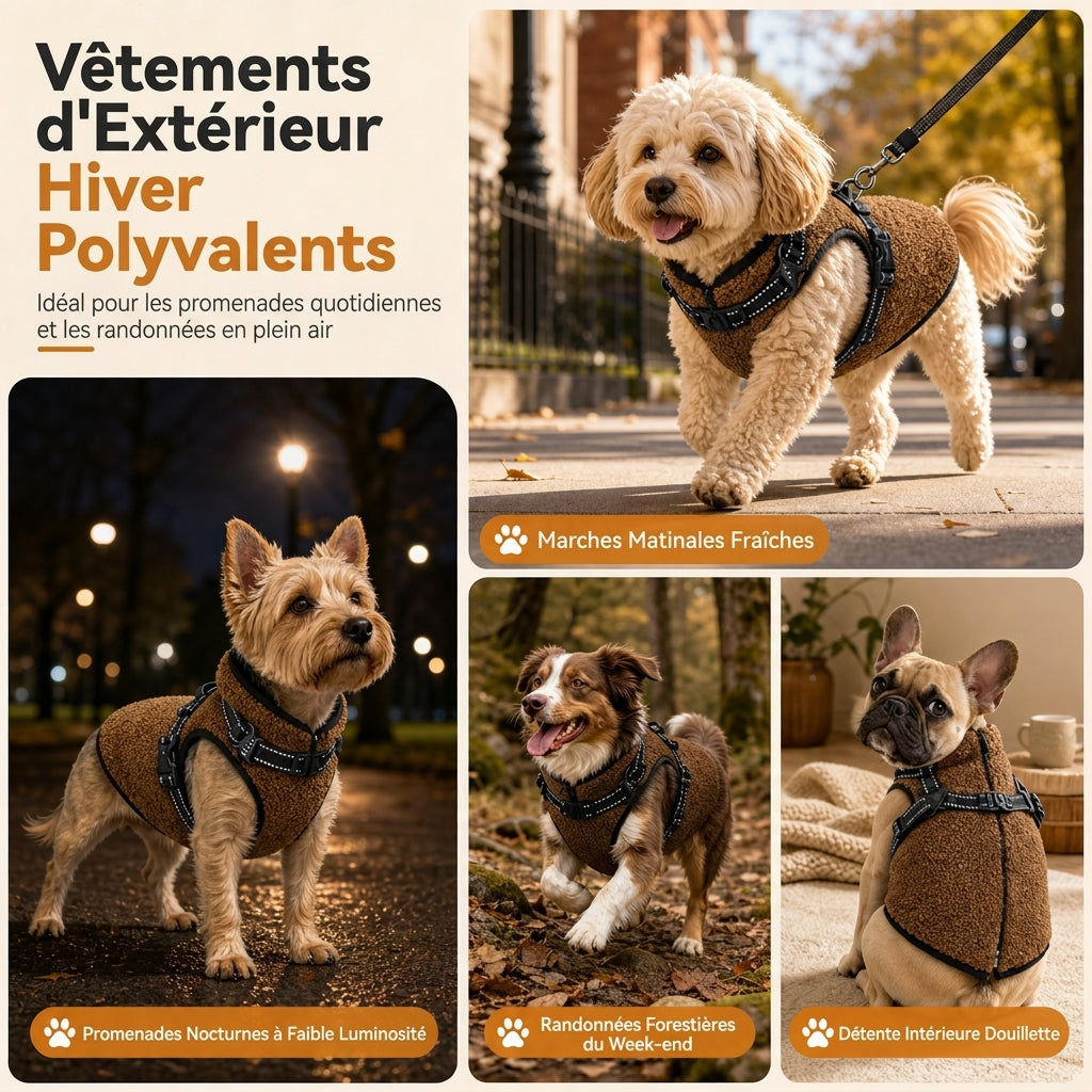 Manteau pour chien d'hiver chaud avec bandes réfléchissantes et harnais, adapté aux chiens de petite et moyenne taille