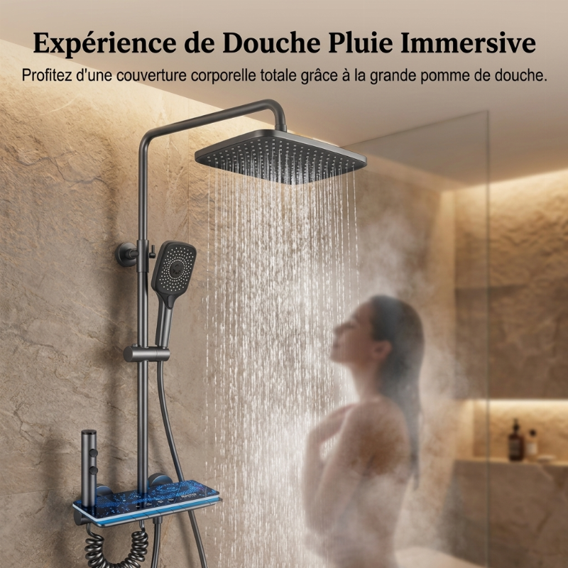 Système de douche à effet pluie avec affichage numérique LED