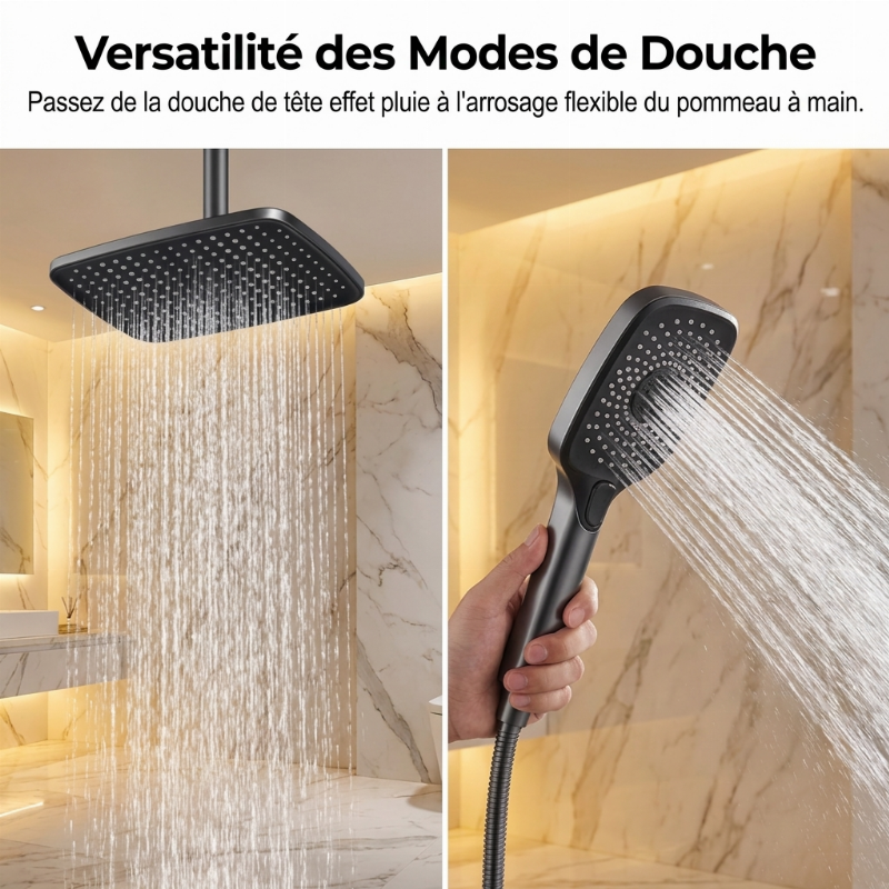 Système de douche à effet pluie avec affichage numérique LED
