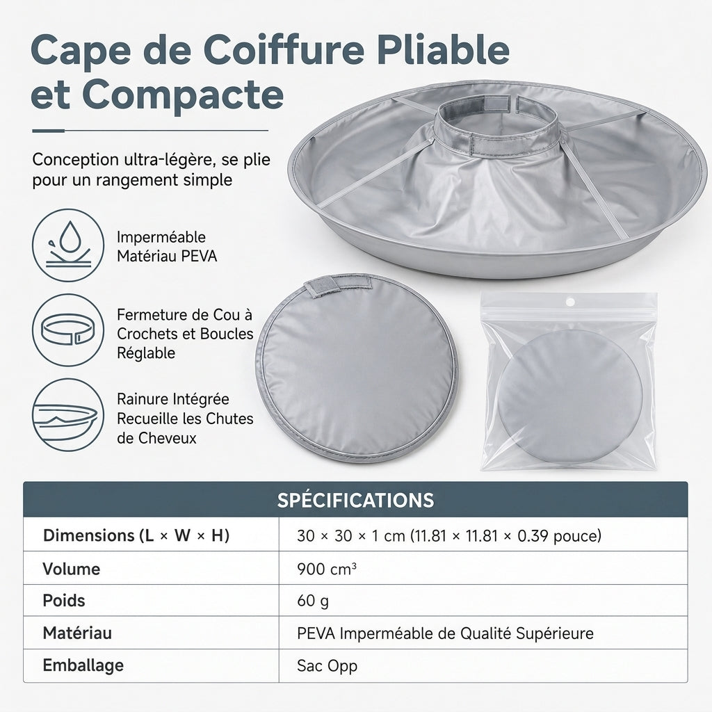 Cape de coupe de cheveux respirante pour adulte taille moyenne grise et blouse de salon de coloration capillaire inodore