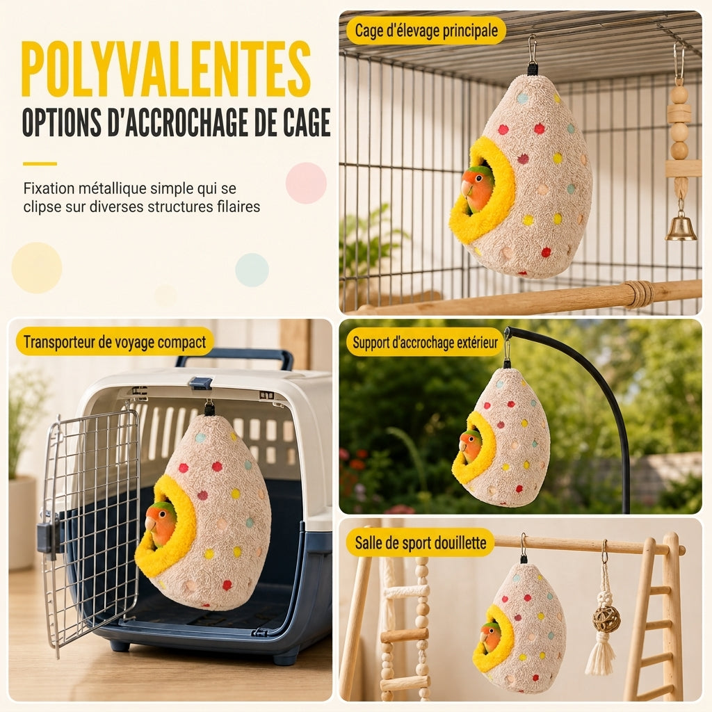 ⚡Hamac nid d'oiseau en coton suspendu – Cave chaude à double couche de polaire pour petits oiseaux ✨