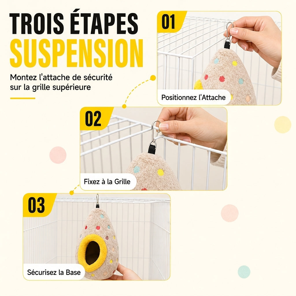 ⚡Hamac nid d'oiseau en coton suspendu – Cave chaude à double couche de polaire pour petits oiseaux ✨