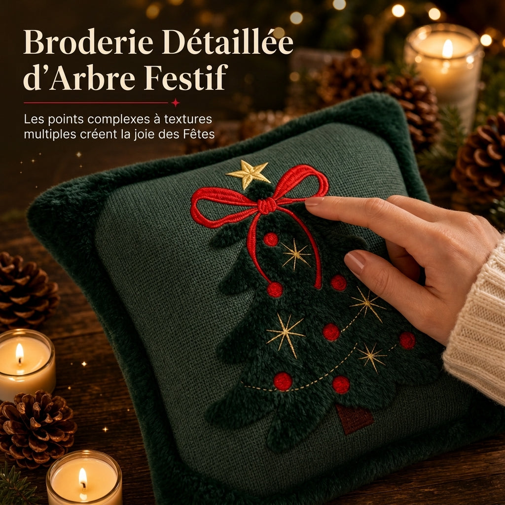 ⏳🔥OFFRE LIMITÉE : -50% ! ⏰Housse de coussin décorative sapin de Noël brodé avec nœud (45x45cm) | Pour canapé de salon🎄🧸