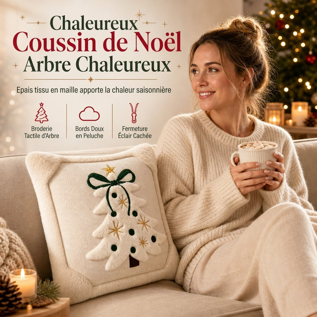 ⏳🔥OFFRE LIMITÉE : -50% ! ⏰Housse de coussin décorative sapin de Noël brodé avec nœud (45x45cm) | Pour canapé de salon🎄🧸