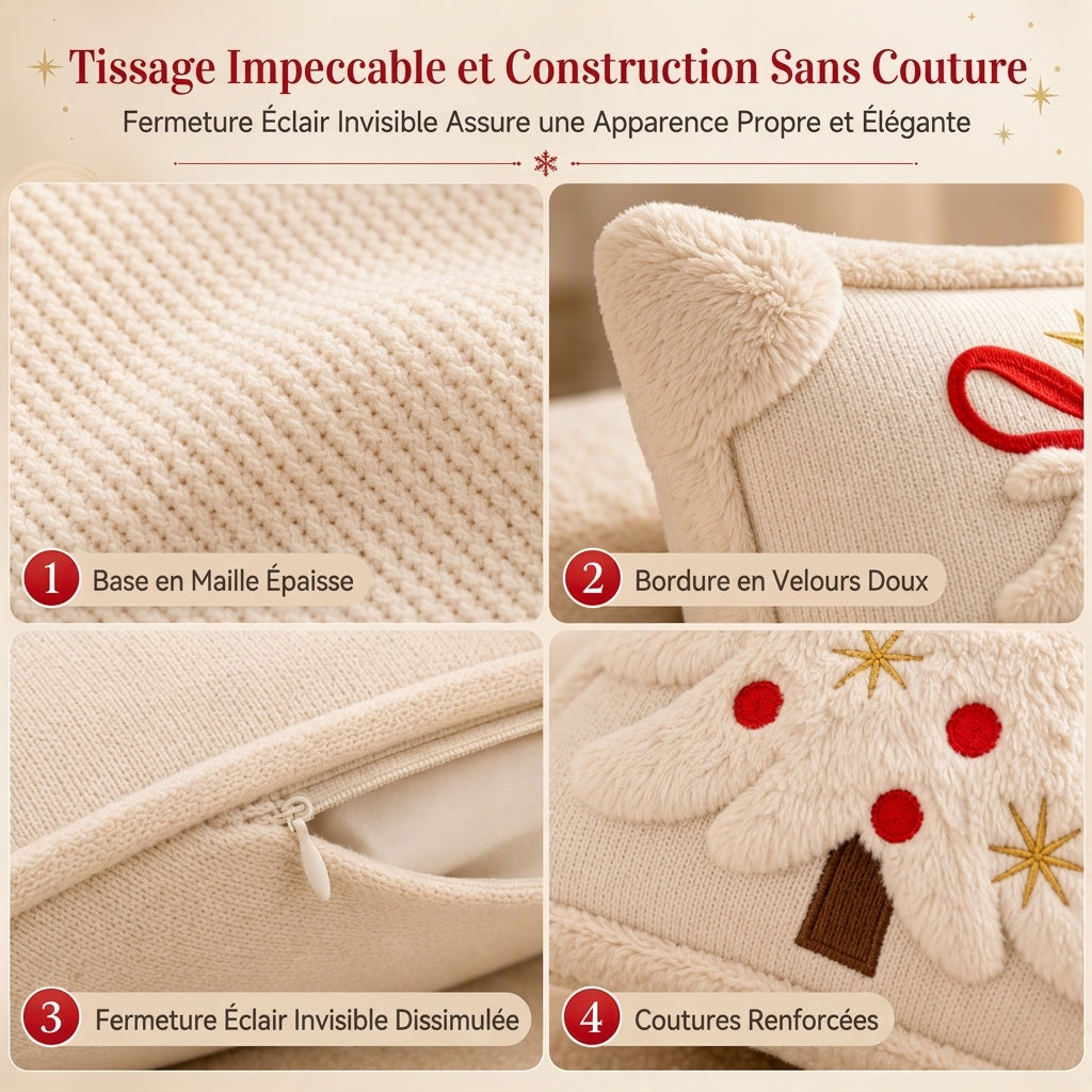 ⏳🔥OFFRE LIMITÉE : -50% ! ⏰Housse de coussin décorative sapin de Noël brodé avec nœud (45x45cm) | Pour canapé de salon🎄🧸