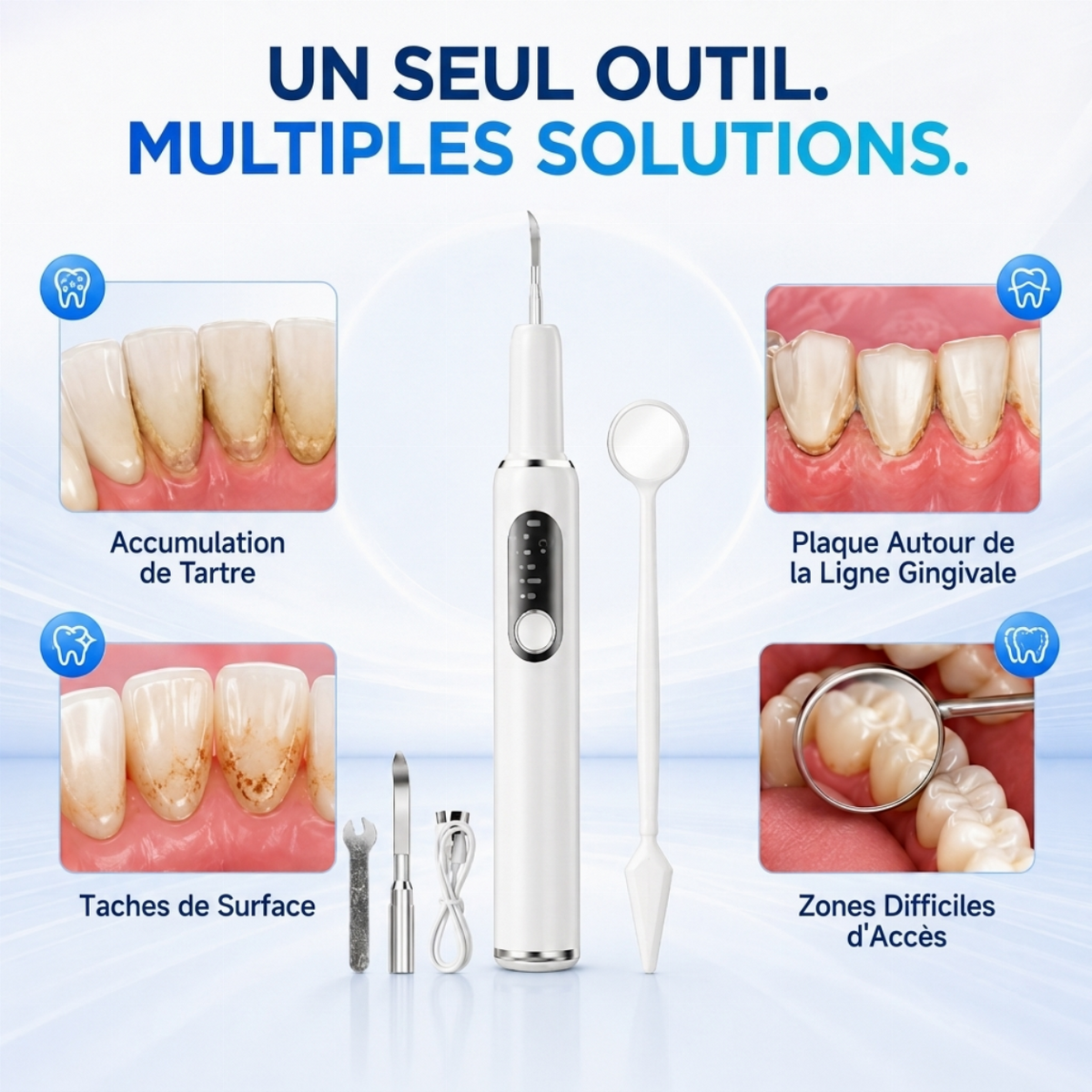 Set de nettoyeur de dents à ultrasons portable et de détartreur dentaire
