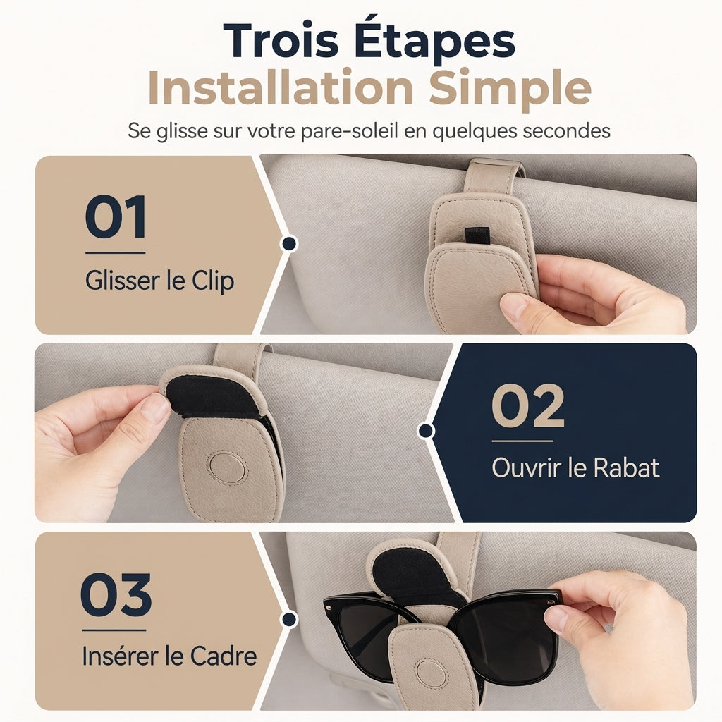 Support double clip pour lunettes de voiture, fixation pour lunettes et clip pour cartes et tickets