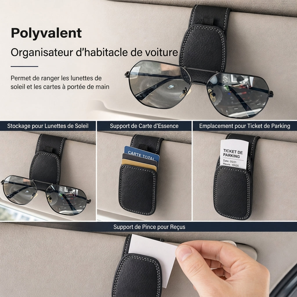 Support double clip pour lunettes de voiture, fixation pour lunettes et clip pour cartes et tickets