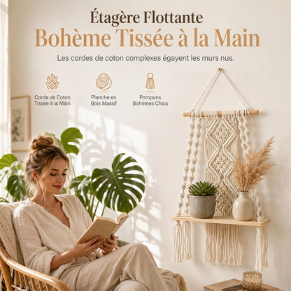 ⏳ Offre spéciale à durée limitée ⏰ Étagère murale flottante en macramé tissé à la main style bohème, pour livres et plantes, décoration de salon