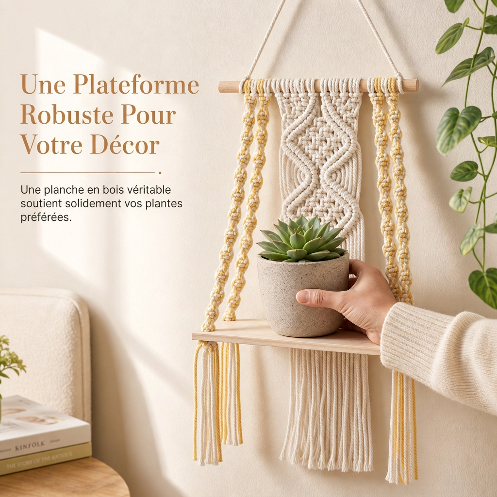 ⏳ Offre spéciale à durée limitée ⏰ Étagère murale flottante en macramé tissé à la main style bohème, pour livres et plantes, décoration de salon