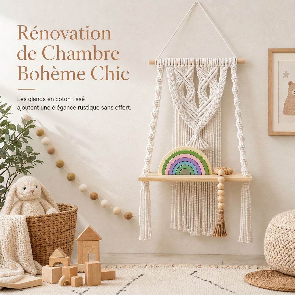 ⏳ Offre spéciale à durée limitée ⏰ Étagère murale flottante en macramé tissé à la main style bohème, pour livres et plantes, décoration de salon
