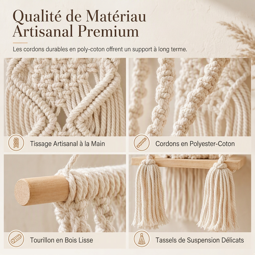 ⏳ Offre spéciale à durée limitée ⏰ Étagère murale flottante en macramé tissé à la main style bohème, pour livres et plantes, décoration de salon
