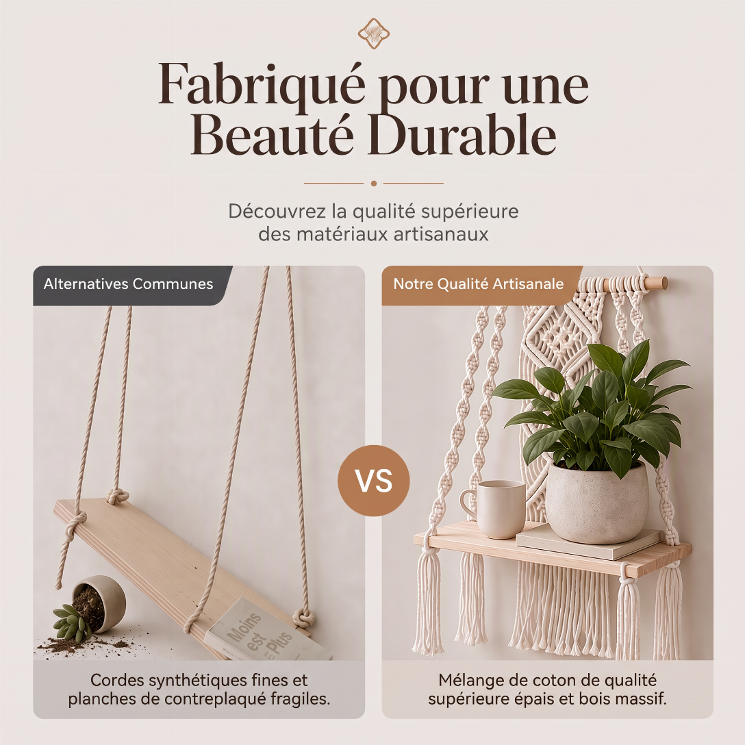 ⏳ Offre spéciale à durée limitée ⏰ Étagère murale flottante en macramé tissé à la main style bohème, pour livres et plantes, décoration de salon