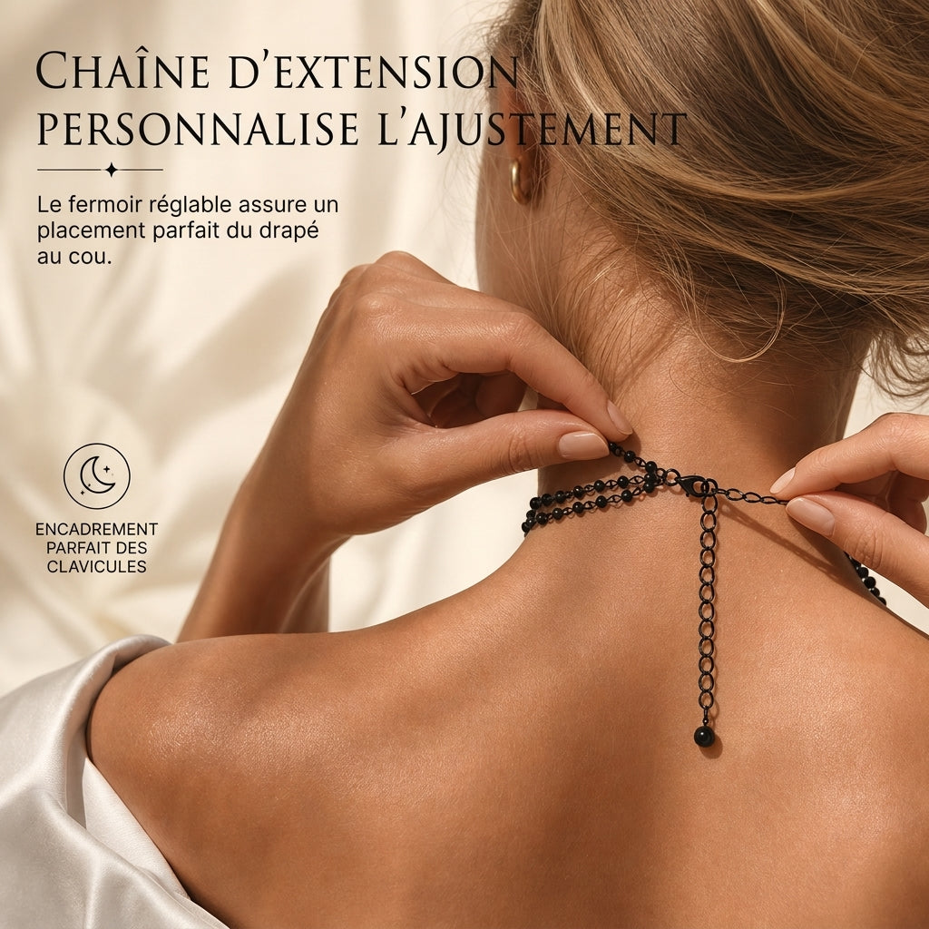 ⏳ Réduction limitée de 50 % ⏰ Collier chaîne à perles de cristal style gothique sombre avec pendentif lune évidé en alliage 🖤🌙