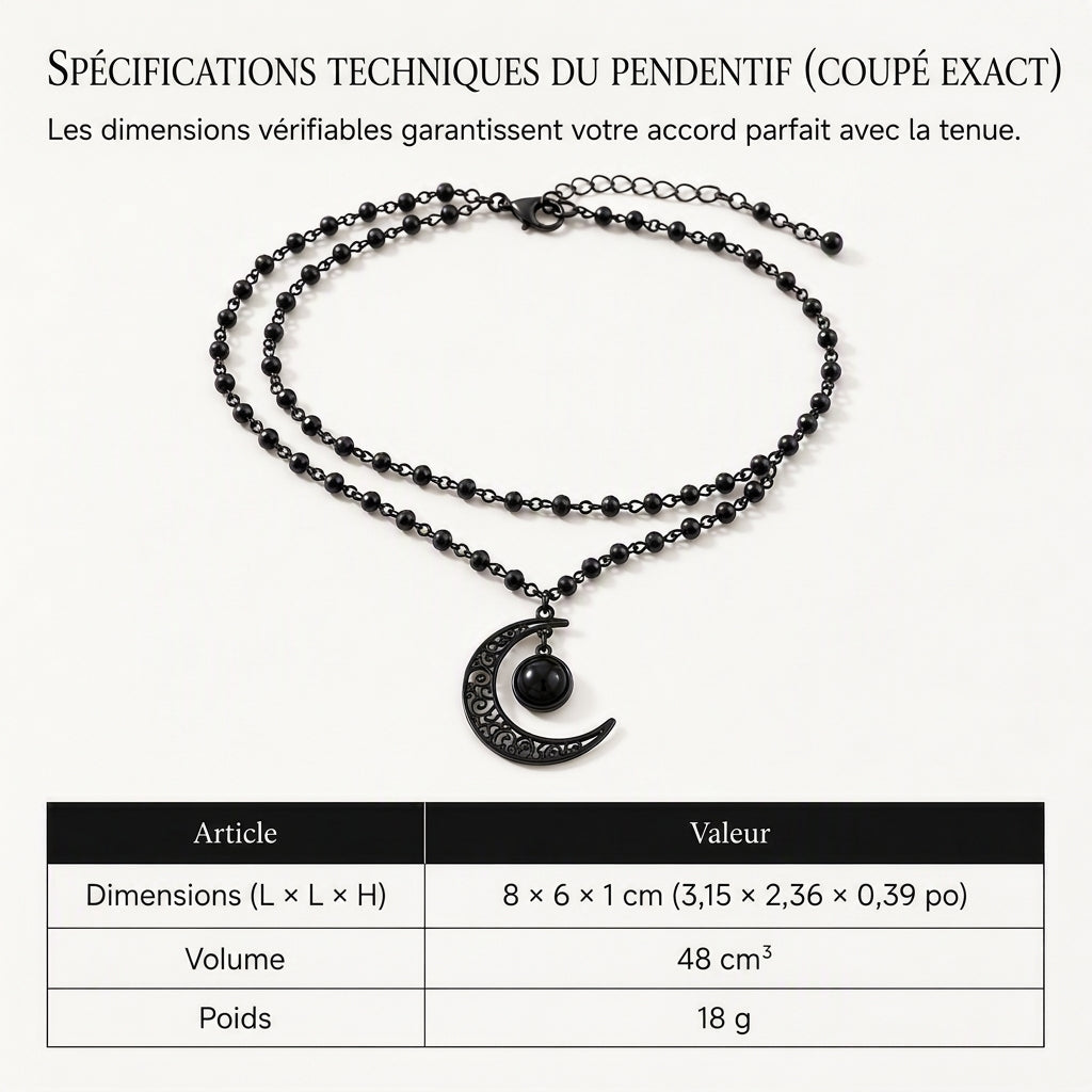 ⏳ Réduction limitée de 50 % ⏰ Collier chaîne à perles de cristal style gothique sombre avec pendentif lune évidé en alliage 🖤🌙
