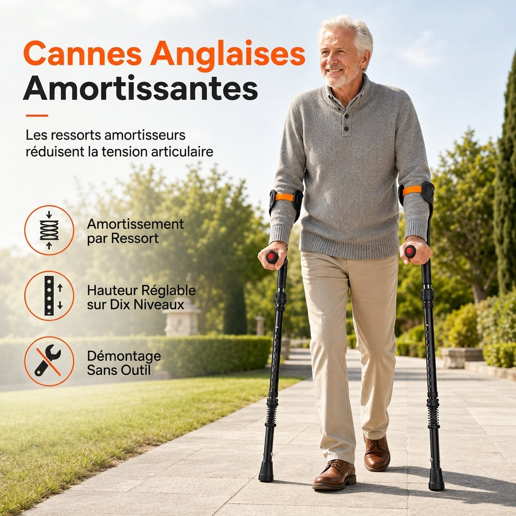 📢📢 -50% !! ⏰ Béquilles de marche pliantes avec avant-bras – Antidérapantes & aide à la mobilité ✨💪