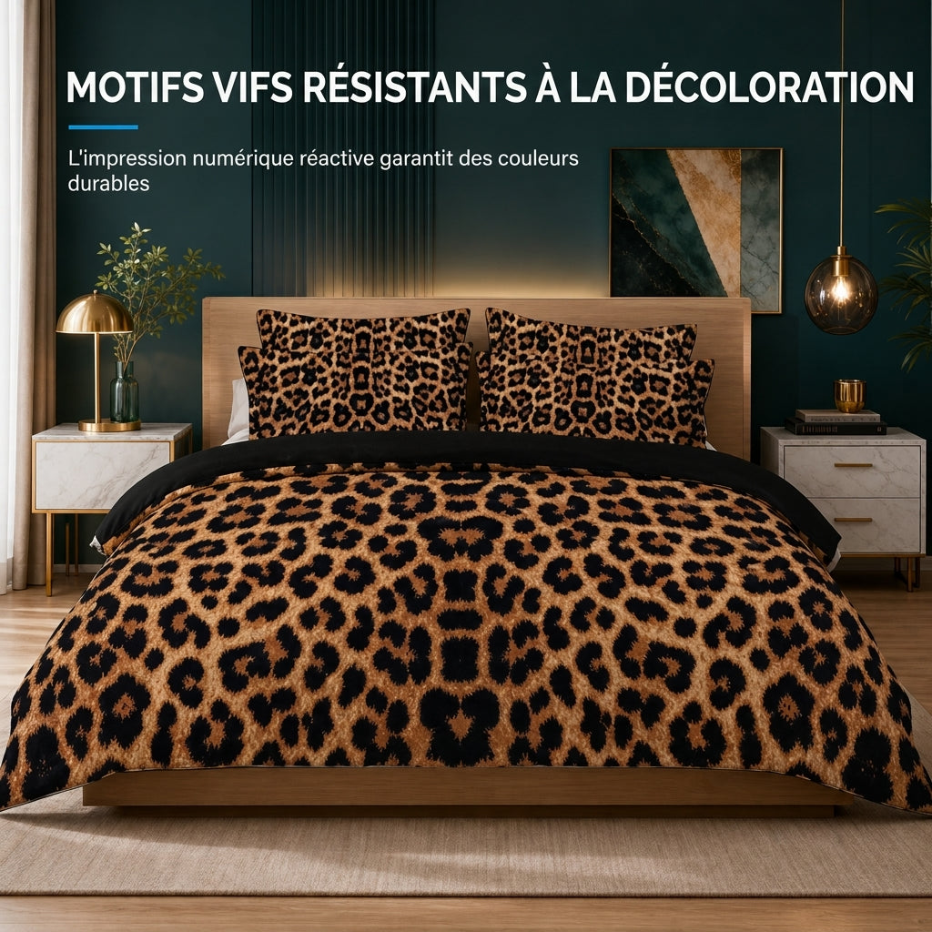 Parure de lit en polyester avec housse de couette et taies d'oreiller, impression numérique de motifs géométriques, de dessins animés et d'anime