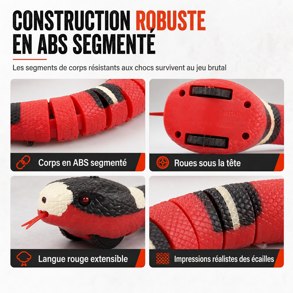 Jouet serpent électrique à détection intelligente avec évitement d'obstacles, jouet farceur interactif en forme de bungare fascié pour enfants