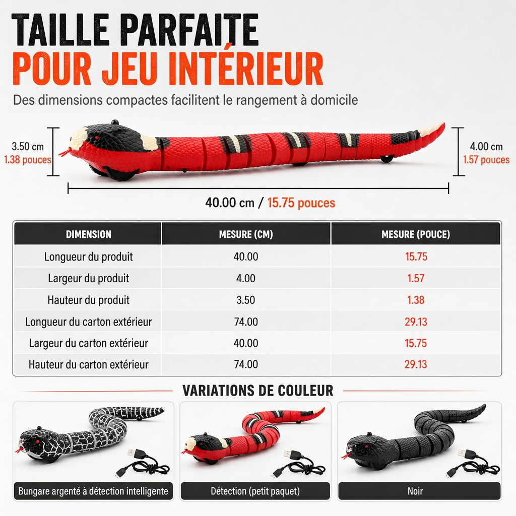 Jouet serpent électrique à détection intelligente avec évitement d'obstacles, jouet farceur interactif en forme de bungare fascié pour enfants