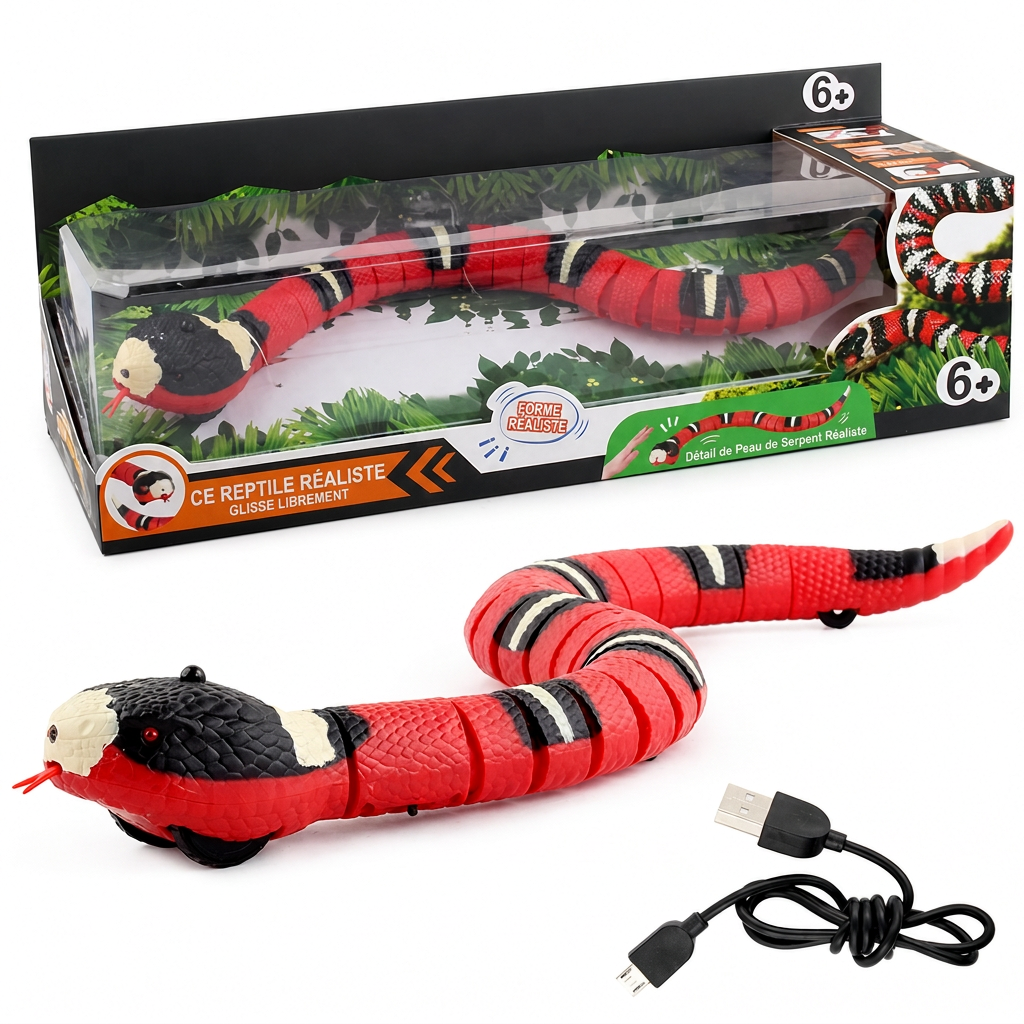 Jouet serpent électrique à détection intelligente avec évitement d'obstacles, jouet farceur interactif en forme de bungare fascié pour enfants