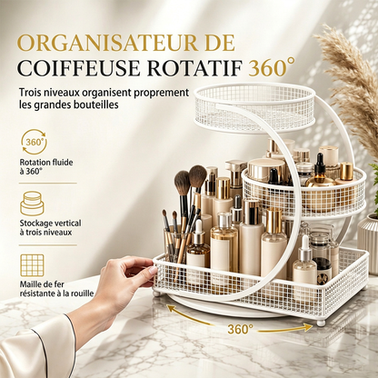 Étagère de rangement cosmétique pour coiffeuse et plan de travail de salle de bain, support de rangement de bureau pour soins de la peau et maquillage