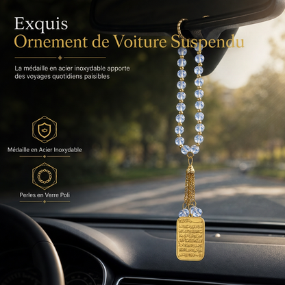 ⏳Offre à durée limitée : -50 % ⏰ Ornement de suspension pour voiture avec médaillon arabe en acier inoxydable 🏷️– Pendentif pour rétroviseur auto avec chaîne en verre bleu 🚗