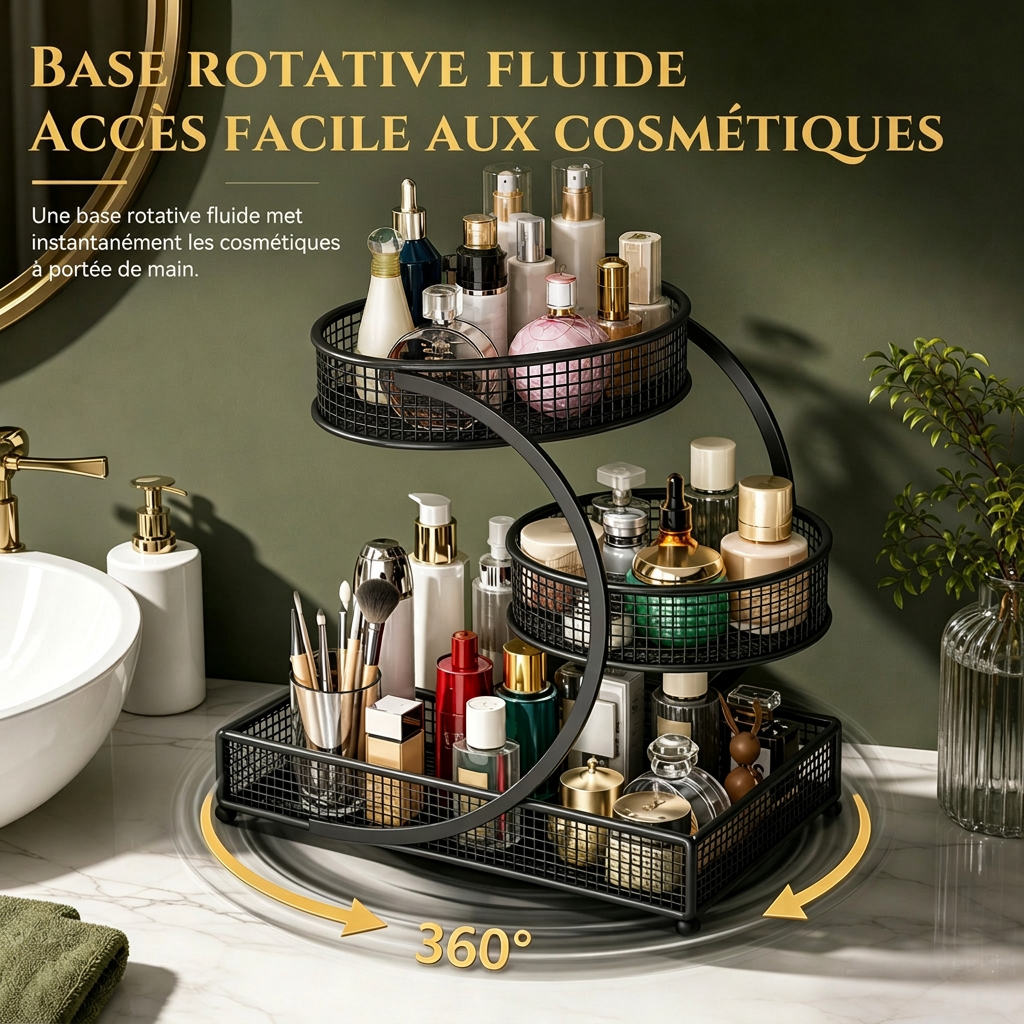 Étagère de rangement cosmétique pour coiffeuse et plan de travail de salle de bain, support de rangement de bureau pour soins de la peau et maquillage