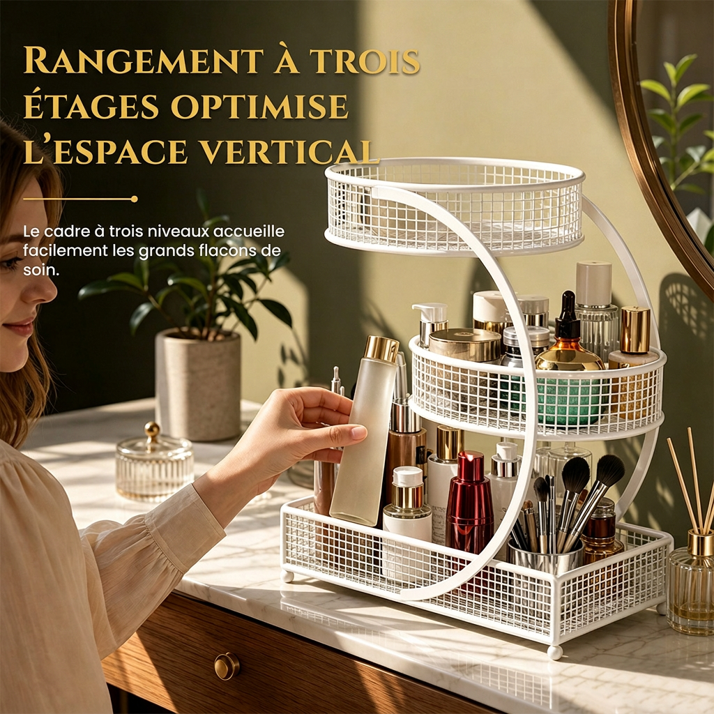 Étagère de rangement cosmétique pour coiffeuse et plan de travail de salle de bain, support de rangement de bureau pour soins de la peau et maquillage