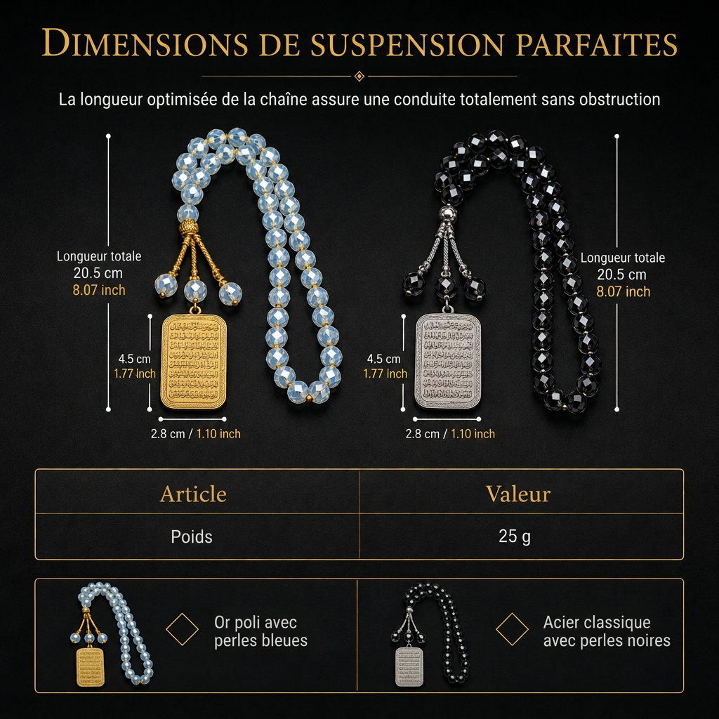 ⏳Offre à durée limitée : -50 % ⏰ Ornement de suspension pour voiture avec médaillon arabe en acier inoxydable 🏷️– Pendentif pour rétroviseur auto avec chaîne en verre bleu 🚗