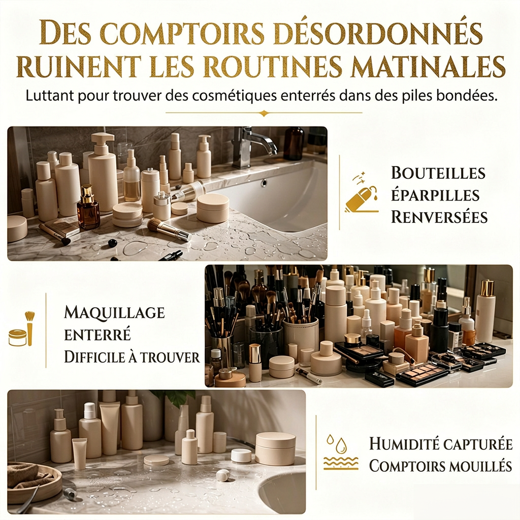 Étagère de rangement cosmétique pour coiffeuse et plan de travail de salle de bain, support de rangement de bureau pour soins de la peau et maquillage