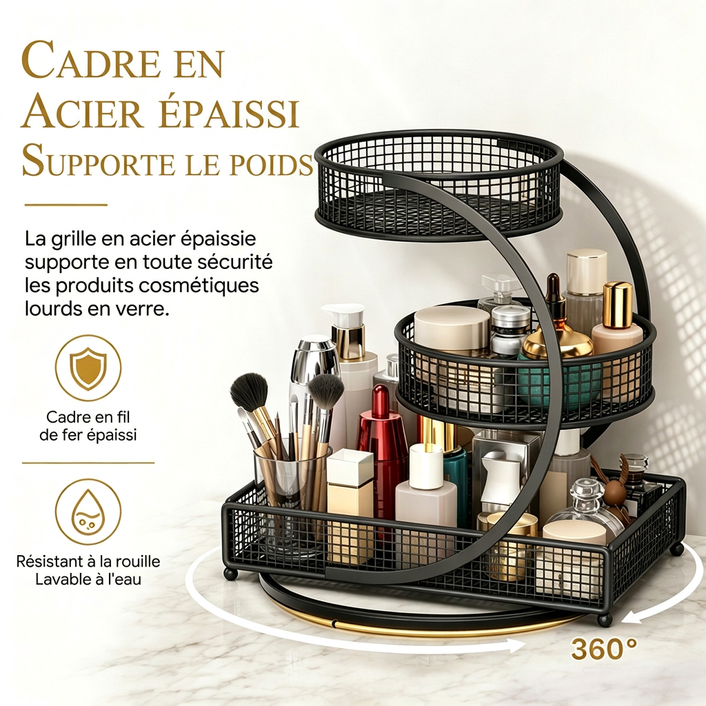 Étagère de rangement cosmétique pour coiffeuse et plan de travail de salle de bain, support de rangement de bureau pour soins de la peau et maquillage