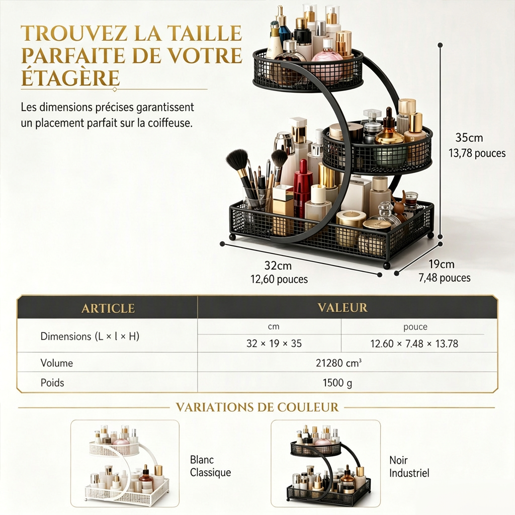 Étagère de rangement cosmétique pour coiffeuse et plan de travail de salle de bain, support de rangement de bureau pour soins de la peau et maquillage