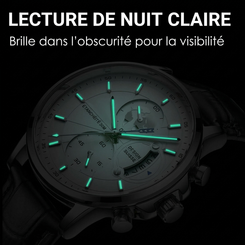 Montre à quartz pour homme, étanche et lumineuse