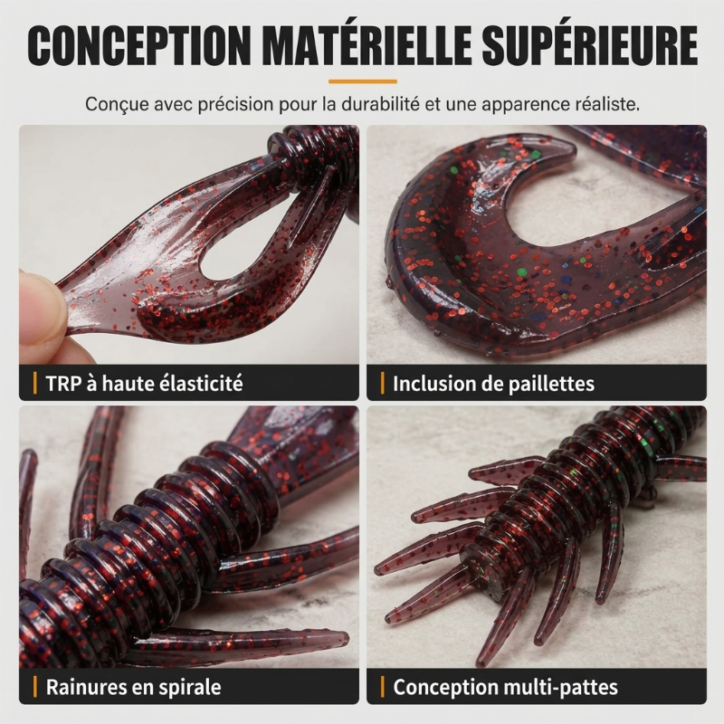 Leurres souples réalistes en forme de crevette flottante