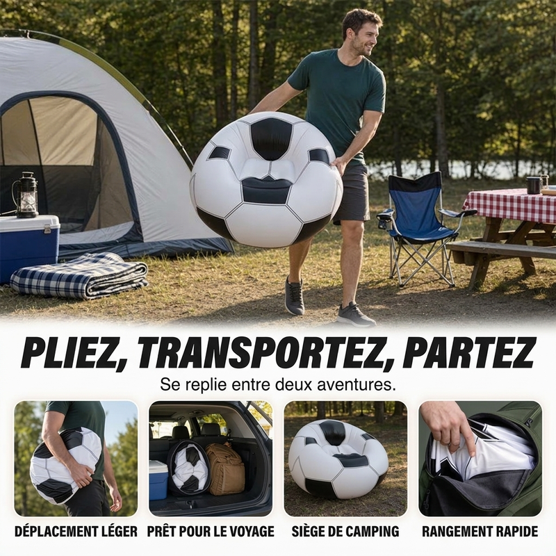 ⏳🔥 OFFRE LIMITÉE : -50 % ! ⏰⚽ Canapé gonflable en PVC en forme de ballon de football 🛋️ – Design ludique sur le thème du football, transat durable et portable idéal pour la salle de jeux, les fêtes, la chambre à coucher et les soirs de match ✨